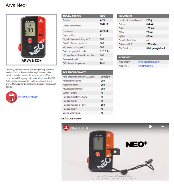 Neo+ - karta lavinových přístrojů
